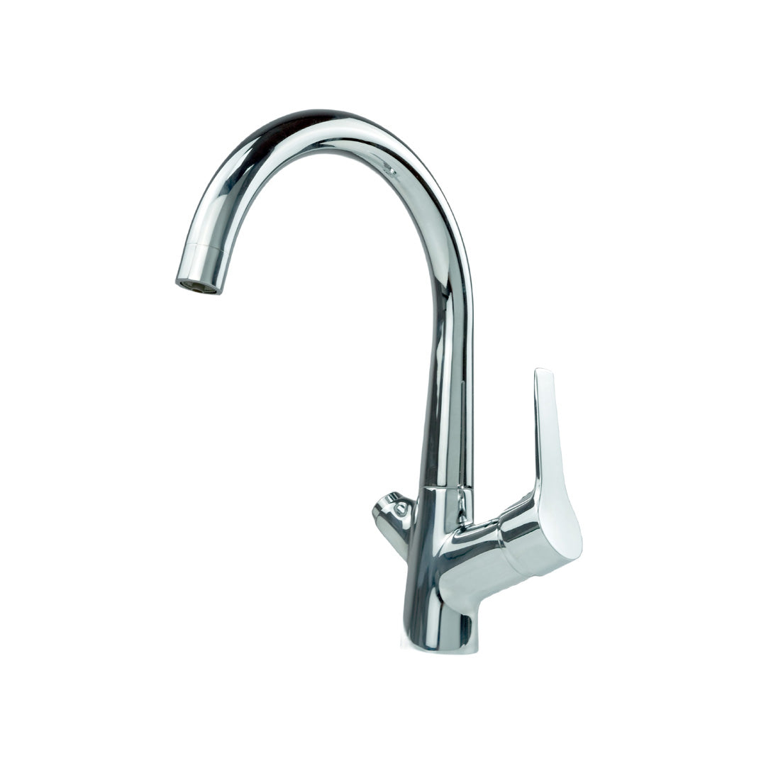 Grifo de 3 vías curvo con botón para purificador bajo mesada